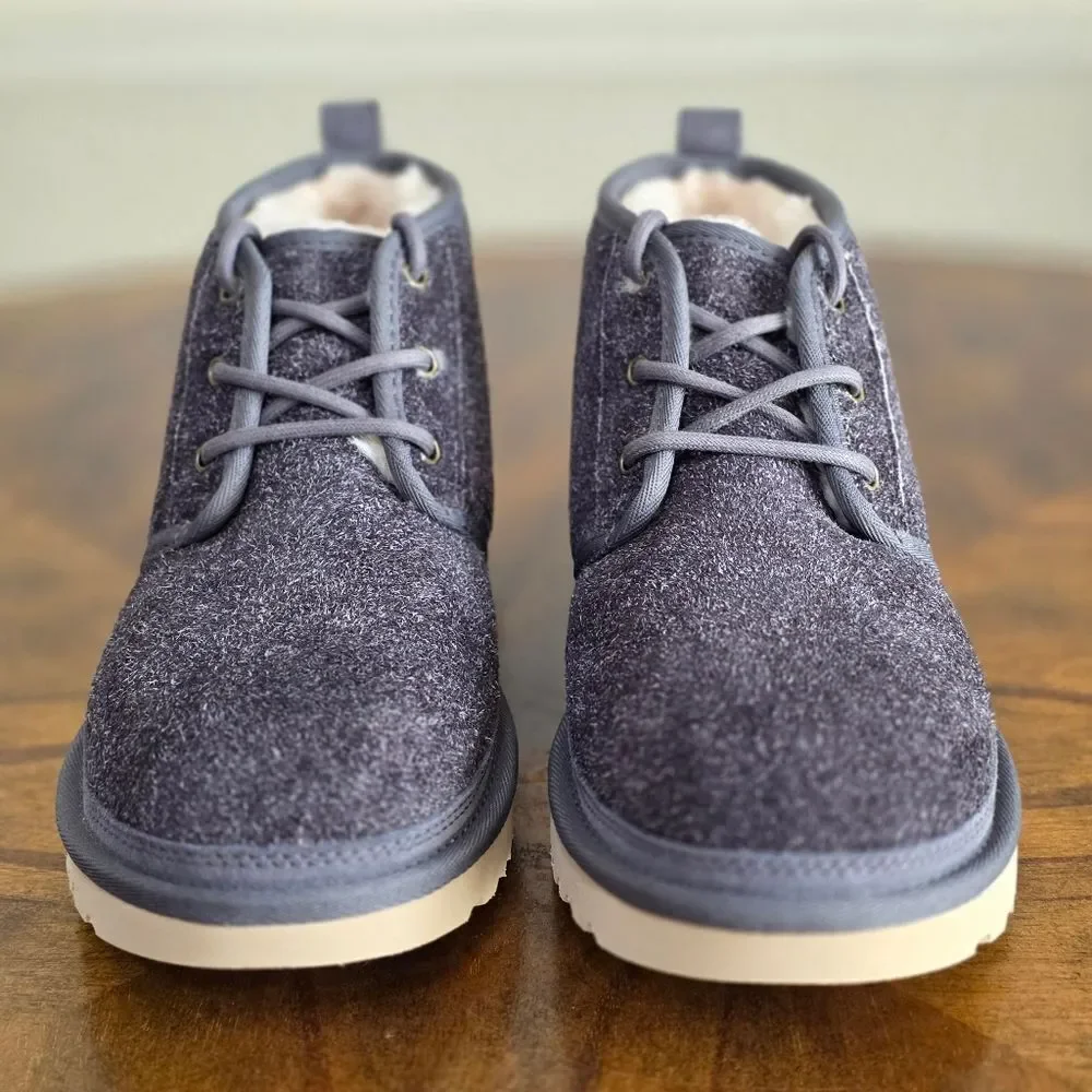 UGG Neumel Shaggy Suede Chukka Boots Dark Grey Men's Size 9 Real Fur New 1158219
